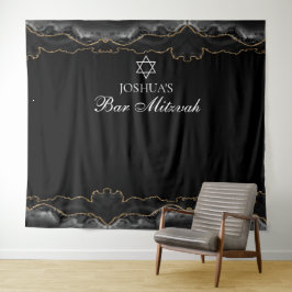 Custom Bar Mitzvah Party Black Gold Foto Stand Wandteppich