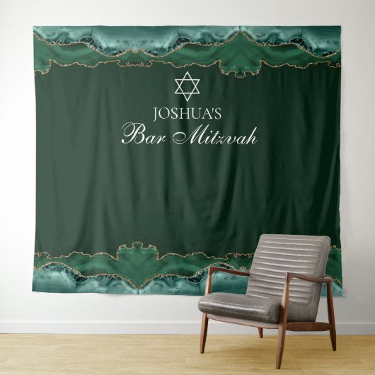 Custom Bar Mitzvah Party Green Gold Foto Stand Wandteppich (Beispiel (Horizontal))