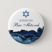 Custom Bar Mitzvah Party Navy Blue Gold Agate Button (Vorderseite)