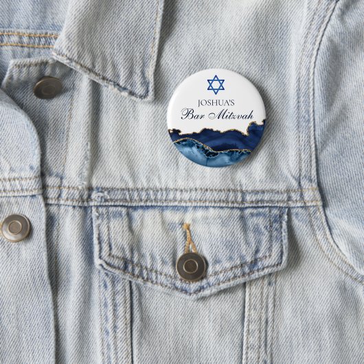 Custom Bar Mitzvah Party Navy Blue Gold Agate Button (Beispiel)