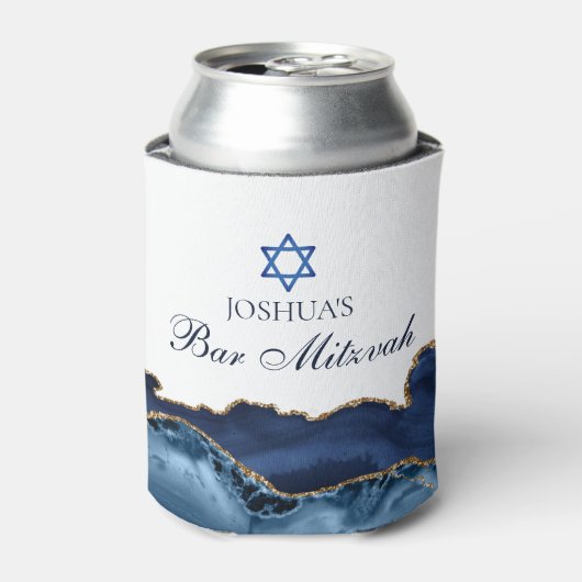 Custom Bar Mitzvah Party Navy Blue Gold Agate Dosenkühler (Kanne Vorderseite)