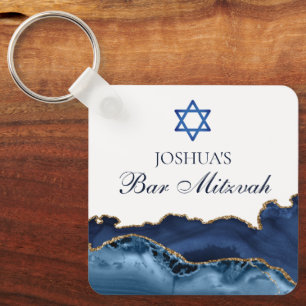 Custom Bar Mitzvah Party Navy Blue Gold Agate Schlüsselanhänger