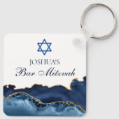 Custom Bar Mitzvah Party Navy Blue Gold Agate Schlüsselanhänger (Rückseite)