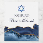 Custom Bar Mitzvah Party Navy Blue Gold Agate Weinetikett (Einzelnes Label)