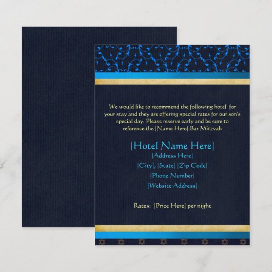 Custom Bar Mitzvah Unterkunft Karten (Vorne/Hinten)