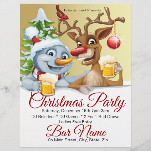 Custom Bar Party Santa und Reindeer Flyer (Vorne)