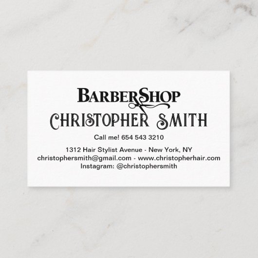 Custom Barber Shop in Schwarzweiß Visitenkarte (Rückseite)