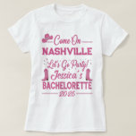 Custom Barbiecore Cowboy Bachelorette Party  T-Shirt<br><div class="desc">The Ultimate Barbiecore Cowboy Matching Bachelorette T-Shirt! Get your Bride Tribe ready! These bold, hot pink shirts are perfect for a matching group look for any bachelorette party. This Barbiecore design features a sparkly cowboy hat and pink western boots for the ultimate "Last Rodeo" vibe. Fully Customizable for Any City!...</div>
