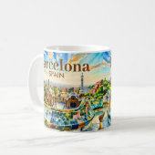 Custom Barcelona Spain Watercolor Park Guell Retro Kaffeetasse (Vorderseite Links)