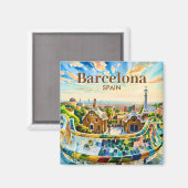 Custom Barcelona Spain Watercolor Park Guell Retro Magnet (Vorderseite/Rückseite)