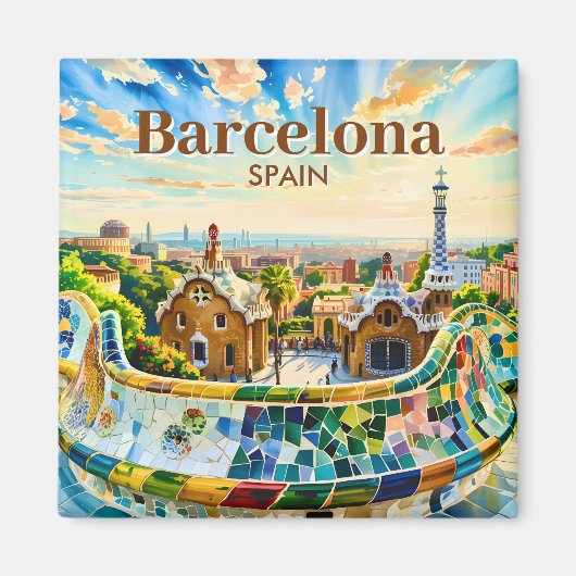 Custom Barcelona Spain Watercolor Park Guell Retro Magnet (Vorne)
