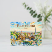 Custom Barcelona Spain Watercolor Park Guell Retro Postkarte (Stehend Vorderseite)