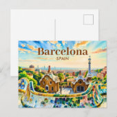 Custom Barcelona Spain Watercolor Park Guell Retro Postkarte (Vorne/Hinten)