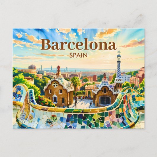 Custom Barcelona Spain Watercolor Park Guell Retro Postkarte (Vorderseite)