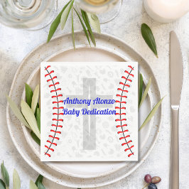Custom Baseball Baby Dedication Napkins w/ Cross Serviette
