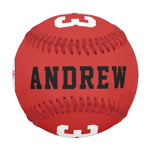 Custom Baseball Ball - Name Team Number Red (Rückseite)