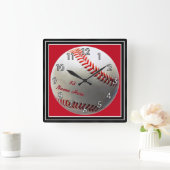Custom Baseball Clocks with Your Name and Number Quadratische Wanduhr (Zuhause)