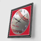 Custom Baseball Clocks with Your Name and Number Quadratische Wanduhr (Winkel)