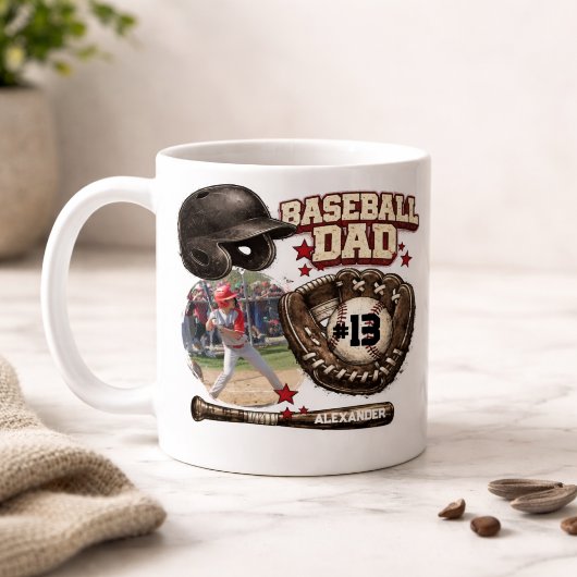 Custom Baseball Dad Photo Name Kaffeetasse