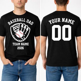 Custom Baseball Dad Team Name Number  T-Shirt