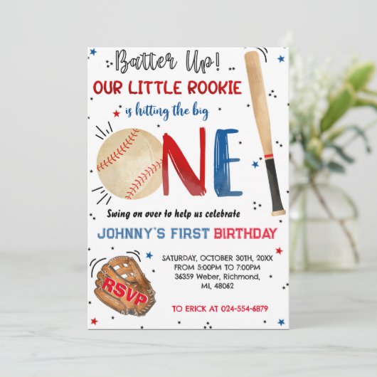 Custom Baseball Geburtstagsparty Einladung (Stehend Vorderseite)