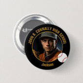 Custom Baseball Player Photo Black Gold Spirit Button (Vorne & Hinten)