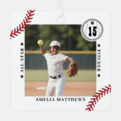 Custom Baseball Team Player Photo Sports Keepsake Ornament Aus Metall (Vorderseite)