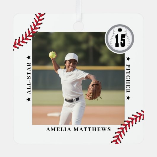Custom Baseball Team Player Photo Sports Keepsake Ornament Aus Metall (Vorderseite)