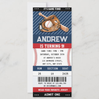 Custom Baseball Ticket Geburtstag mit Foto für Jun Einladung