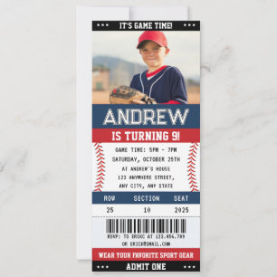 Custom Baseball Ticket Sport Geburtstag mit Foto Einladung