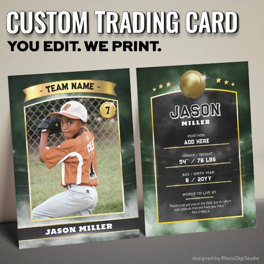 Custom Baseball Trading Card Green Gold Stadium Telefonnummerkarte