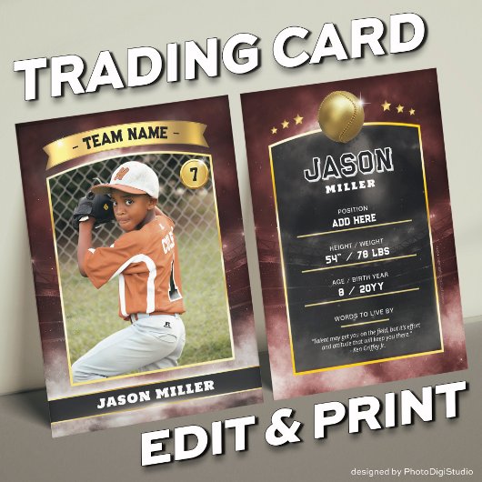 Custom Baseball Trading Card Red Gold Stadium Telefonnummerkarte