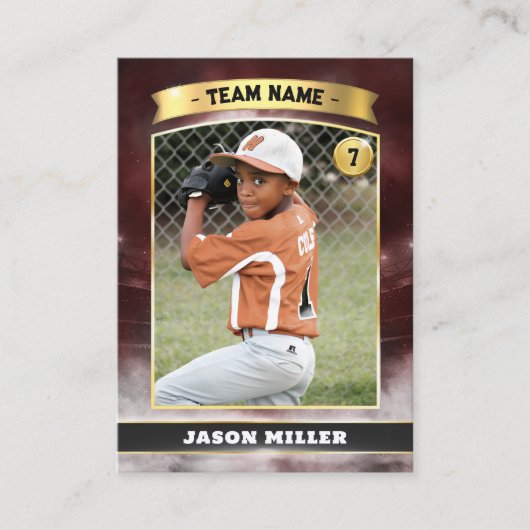 Custom Baseball Trading Card Red Gold Stadium Telefonnummerkarte (Vorderseite)