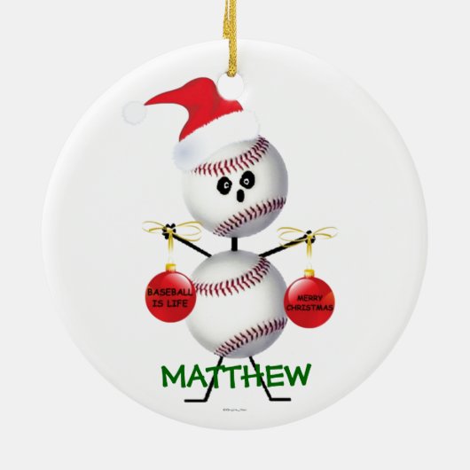 Custom Baseball Weihnachten Keramikornament (Hinten)