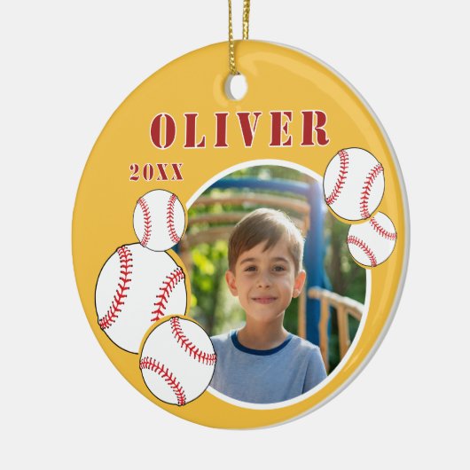 Custom Baseball Yellow Sports Foto Keramik Ornament (Links)