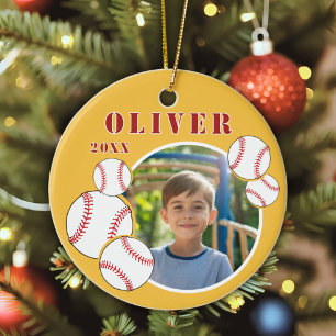 Custom Baseball Yellow Sports Foto Keramik Ornament