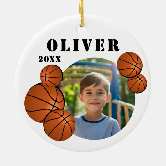 Custom Basketball Ball Sports Foto Keramik Ornament (Hinten)