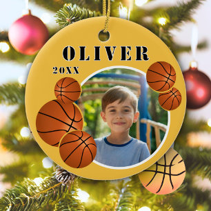 Custom Basketball Ball Yellow Sports Foto Keramik Ornament