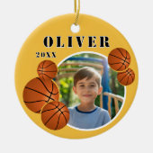 Custom Basketball Ball Yellow Sports Foto Keramik Ornament (Vorne)