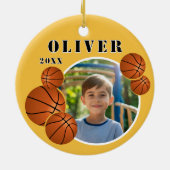 Custom Basketball Ball Yellow Sports Foto Keramik Ornament (Hinten)