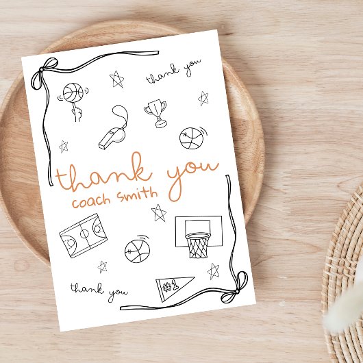 Custom Basketball Coach Thank you Card Doodle Dankeskarte