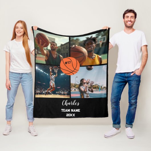 Custom Basketball Foto Collage mit Name & Jahr Fleecedecke (Beispiel)