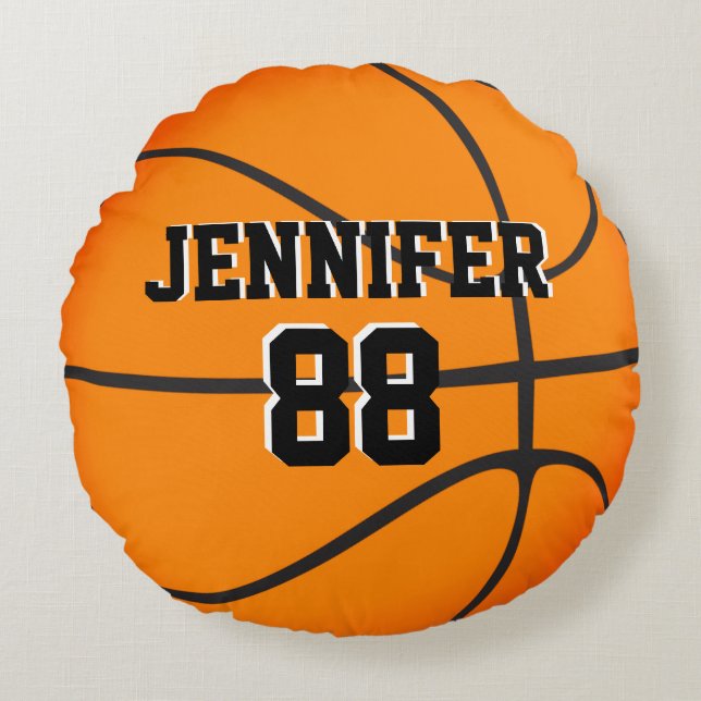 Custom Basketball Orange Black Name Jersey Nummer Rundes Kissen (Vorderseite)