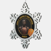 Custom Basketball Player Photo Black Gold Schneeflocken Zinn-Ornament (Rechts)