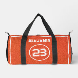 Custom Basketball Textured Player Number Orange Duffle Bag