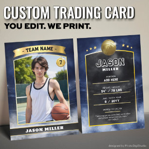 Custom Basketball Trading Card Blue Gold Stadium Telefonnummerkarte