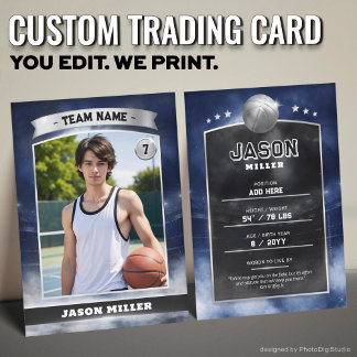 Custom Basketball Trading Card Blue Silver Stadium Telefonnummerkarte