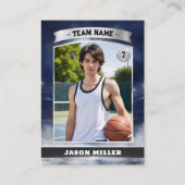 Custom Basketball Trading Card Blue Silver Stadium Telefonnummerkarte (Vorderseite)