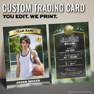Custom Basketball Trading Card Green Gold Stadium Telefonnummerkarte