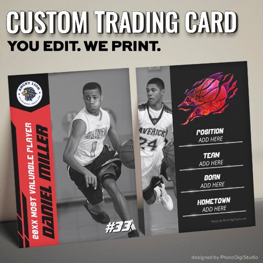 Custom Basketball Trading Card, Red MVP Card Telefonnummerkarte